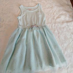 Girls size S (6-7) sleeveless green dress with net skirt & silver trim